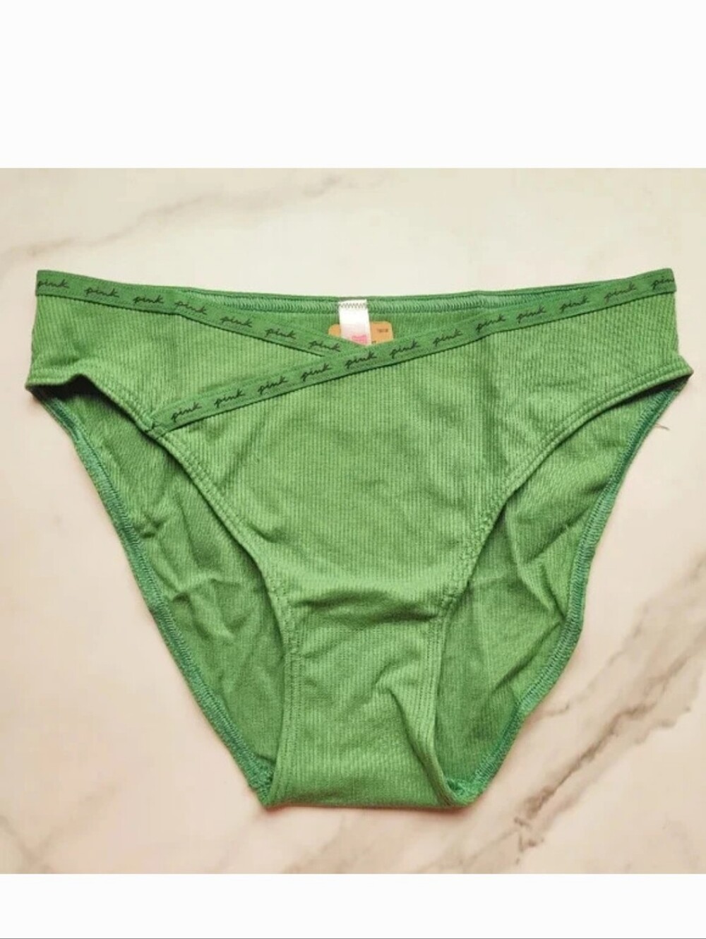 Victoria's secret pink cotton crossover bikini panty LARGE GREEN